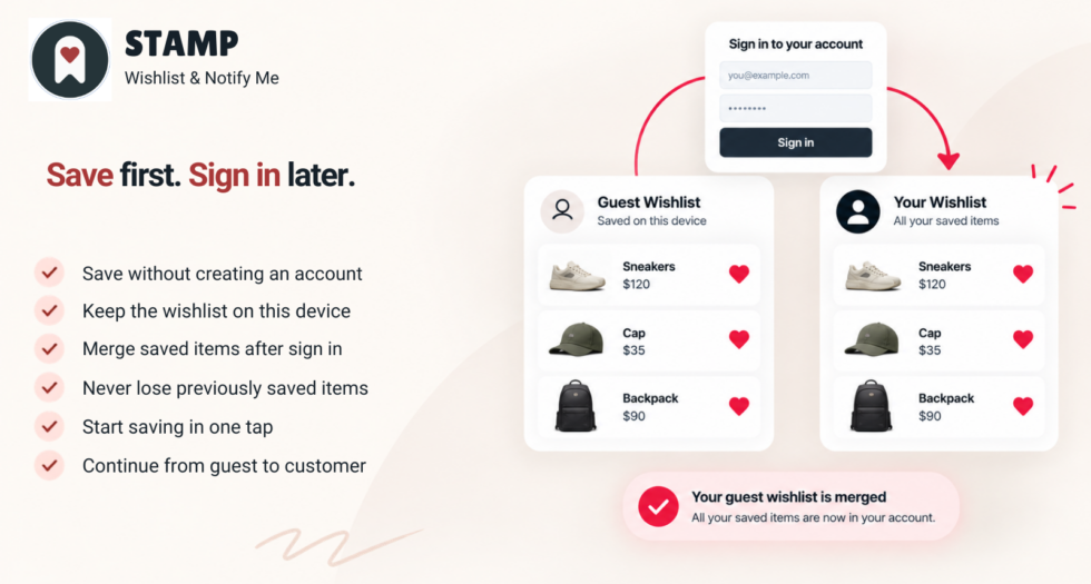Guest wishlist in Stamp: shoppers save items without creating an account
